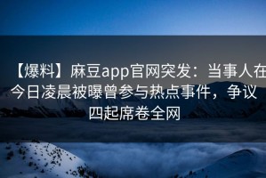 【爆料】麻豆app官网突发：当事人在今日凌晨被曝曾参与热点事件，争议四起席卷全网